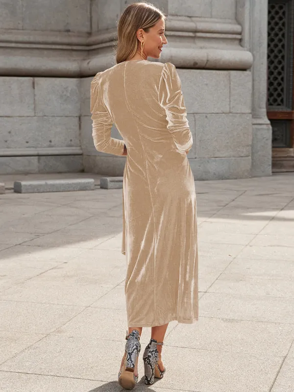 Women's Velvet Elegant Long Length Wrap Dress