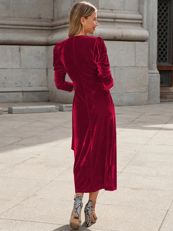 Women's Velvet Elegant Long Length Wrap Dress